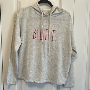 Rae Dunn Believe Gray Hooded Sweatshirt - NWT